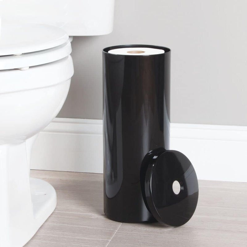 m-design Plastic Floor Stand Toilet Paper Organizer with Cover, 3-Roll Space-Saving Tissue Storage for Bathroom - Fits Under Sink, Vanity, Shelf, in Cabinet, Corner - Aura Collection - Black - Image 2